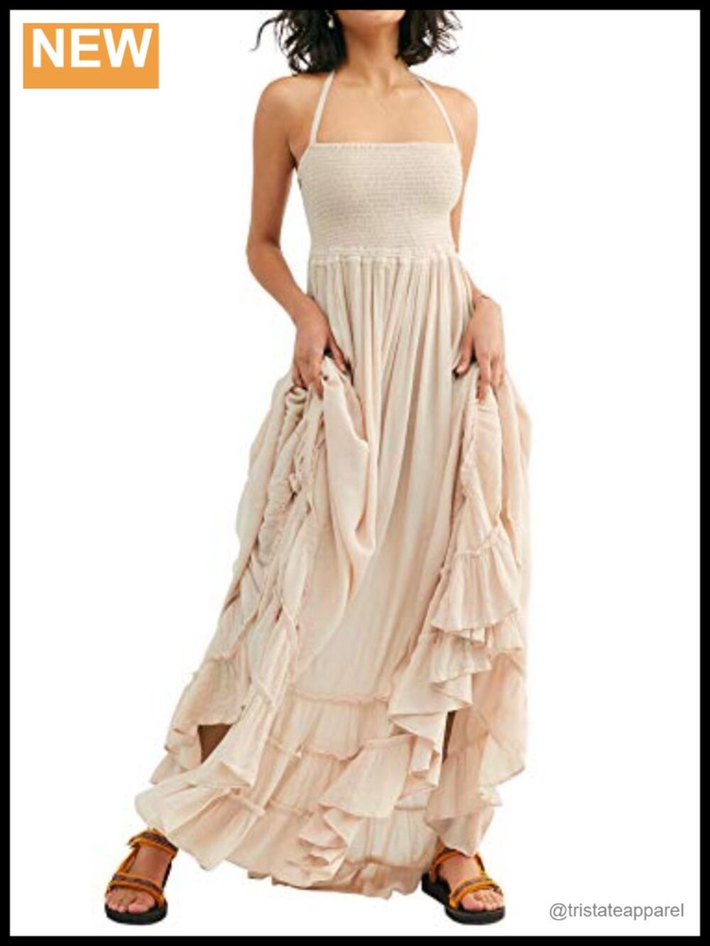 R.Vivimos Womens Cotton Rayon Boho Backless Maxi Dress Halter Ruffle